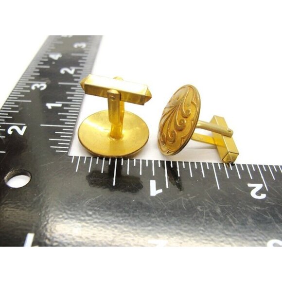 Round Cufflinks Gold Tone Unique Design Tux Shirt Dress Suit Vintage - Picture 4 of 7